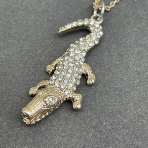 Gold Tone Alligator Rhinestone Necklace Pendant